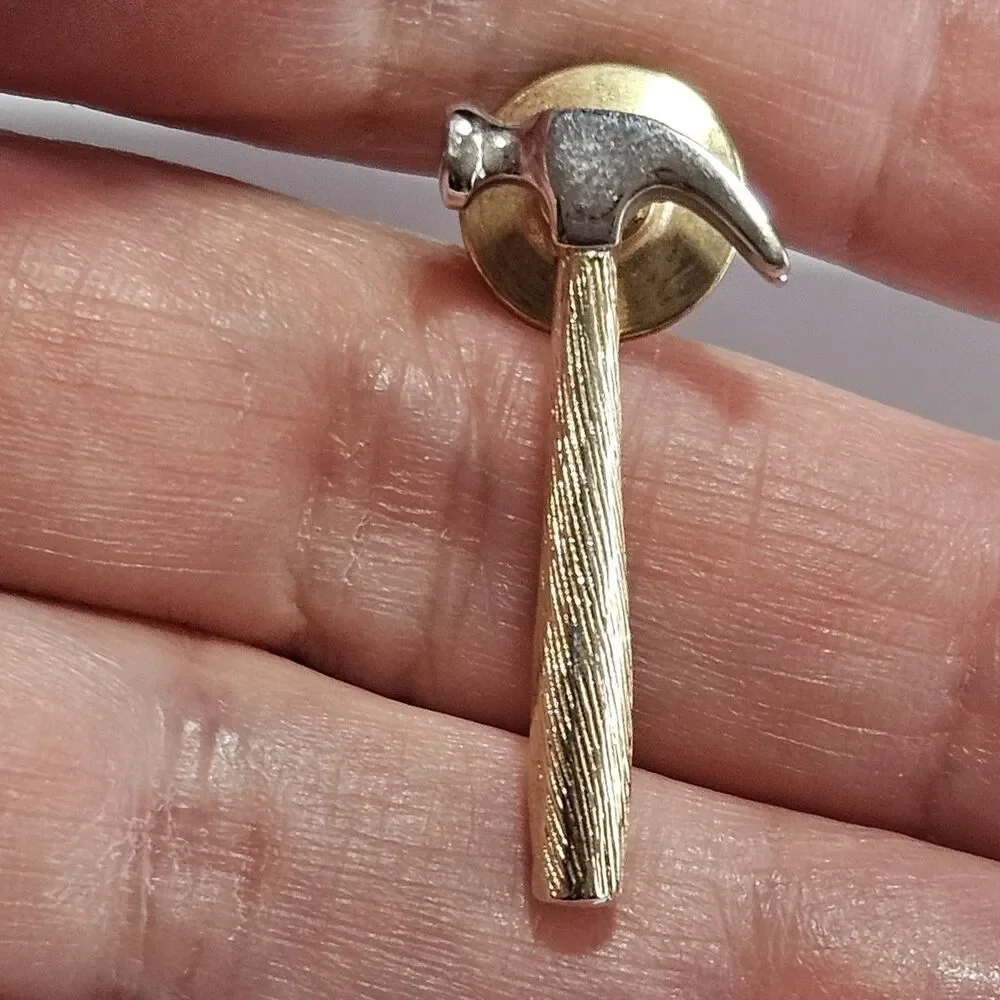 Avon Vintage Hammer Pin Tools Gold & Silver Tone Tie Tack